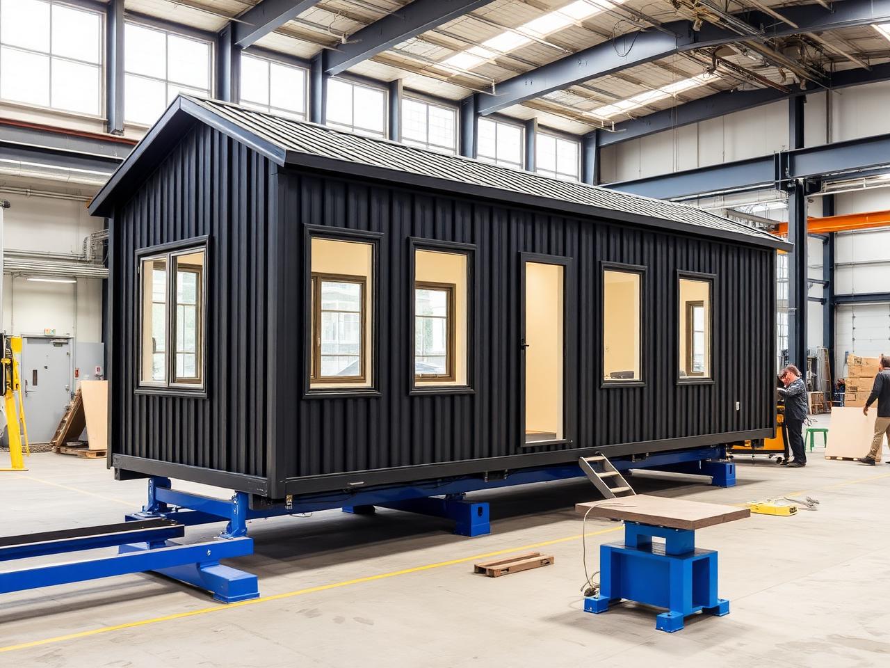 Modular rooftop home under construction inside an Australian prefabrication factory